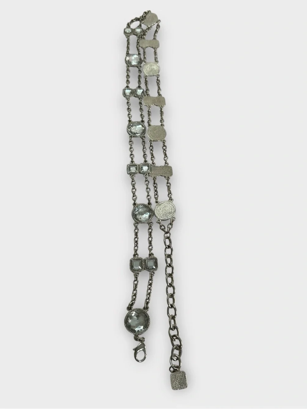 Vintage Silver Tone Rhinestone Chain Belt Adjustable Crystal Waist Belt Boho
